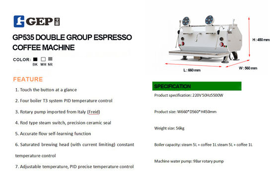 220V Gep Professional Semi-Automatic Double Group Espresso Coffee Machine for Coffee
