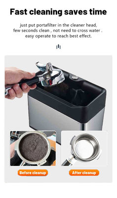 Stainless Steel Automatic Espresso Portafilter Cleaning Box with 2.0L Drum Capacity
