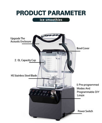 Commercial Smoothie Blender 65DB Low Noise Ice Crushing Kitchen Slushie Blender Machine